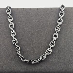 Black Tone Silver Mariner Style Chain Link Necklace Casual Everyday 30.5"